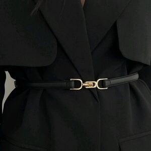 Women's Black and Gold Buckle Adjustable Belt